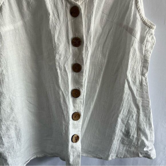 Women's White Button Front Breezy Tank Top - Picture 9 of 12